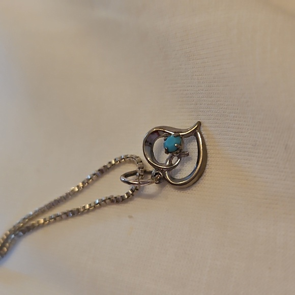 Silver Heart Pendant Necklace with Turquoise Accent, 20" Necklace - Picture 2 of 5